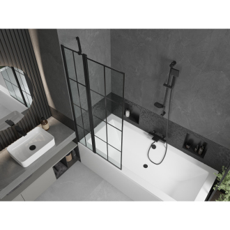 Mexen Cube vaňa 170x80 cm s panelom a zástenou 80 cm, čierny vzor 550517080X9408117077