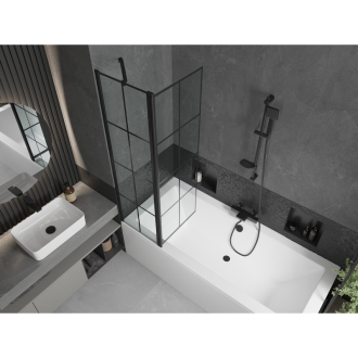 Mexen Cube obdĺžniková vaňa 170 x 80 cm s plášťom a 1 krídlovou zástenou 100 cm, čierny vzor - 550517080X9410117077