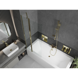 Mexen Cube obdĺžniková vaňa 180 x 80 cm s plášťom a 1-krídlovou zástenou 80 cm, priehľadná, zlatá - 550518080X9408115000