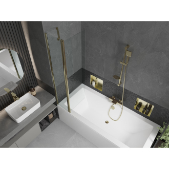 Mexen Cube obdĺžniková vaňa 180 x 80 cm s plášťom a 1-krídlovou zástenou 80 cm, priehľadná, zlatá - 550518080X9408115000