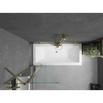 Mexen Cube obdĺžniková vaňa 180 x 80 cm s plášťom a 1-krídlovou zástenou 80 cm, priehľadná, zlatá - 550518080X9408115000