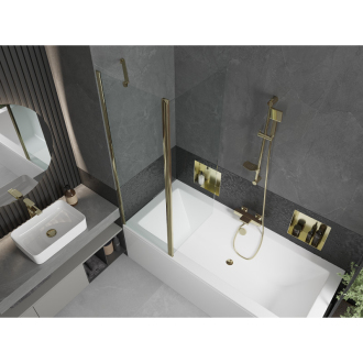Mexen Cube obdĺžniková vaňa 180 x 80 cm s plášťom a 1-krídlovou zástenou 120 cm, priehľadná, zlatá - 550518080X9412115000