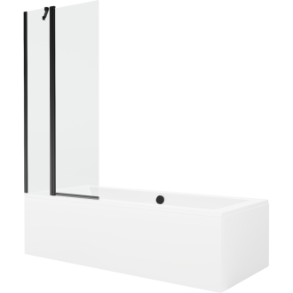 Mexen Cube obdĺžniková vaňa 180 x 80 cm s plášťom a 1 krídlovou zástenou 80 cm, priehľadná, čierna - 550518080X9408117000