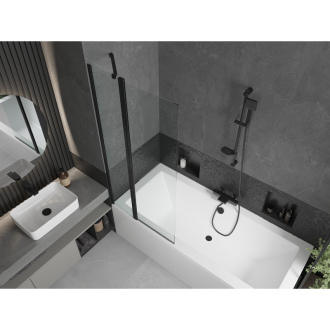 Mexen Cube obdĺžniková vaňa 180 x 80 cm s plášťom a 1 krídlovou zástenou 80 cm, priehľadná, čierna - 550518080X9408117000