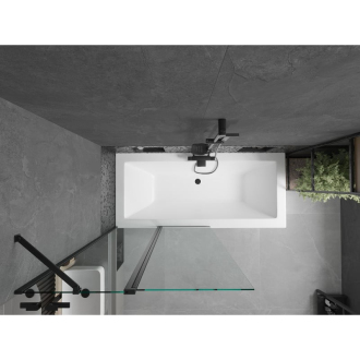 Mexen Cube obdĺžniková vaňa 180 x 80 cm s plášťom a 1 krídlovou zástenou 100 cm, priehľadná, čierna - 550518080X9410117000
