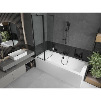 Mexen Cube obdĺžniková vaňa 180 x 80 cm s plášťom a 1 krídlovou zástenou 100 cm, čierny vzor - 550518080X9410117070