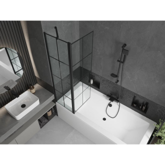 Mexen Cube obdĺžniková vaňa 180 x 80 cm s plášťom a 1 krídlovou zástenou 100 cm, čierny vzor - 550518080X9410117077
