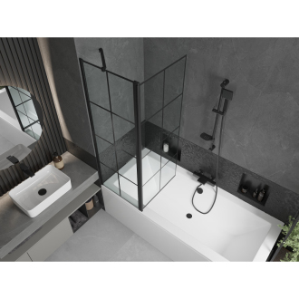 Mexen Cube obdĺžniková vaňa 180 x 80 cm s plášťom a 1 krídlovou zástenou 120 cm, čierny vzor - 550518080X9412117077