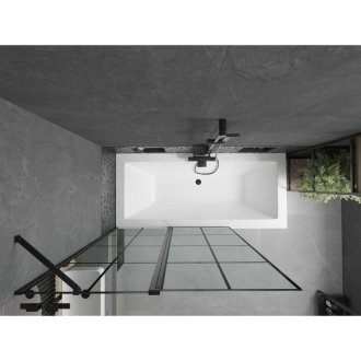 Mexen Cube obdĺžniková vaňa 180 x 80 cm s plášťom a 1 krídlovou zástenou 120 cm, čierny vzor - 550518080X9412117077
