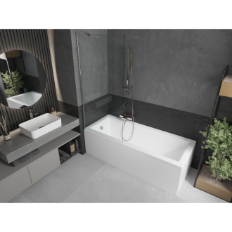 Mexen Cubik obdĺžniková vaňa 150 x 70 cm s plášťom a jednokrídlovou zástenou 80 cm, transparentná, chróm - 550315070X9508000001