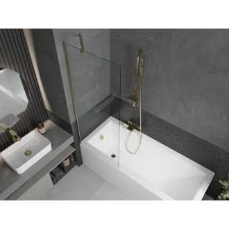 Mexen Cubik obdĺžniková vaňa 150 x 70 cm s plášťom a jednokrídlovou zástenou 70 cm, transparentná, zlatá - 550315070X9507000050