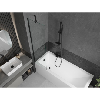 Mexen Cubik obdĺžniková vaňa 150 x 70 cm s plášťom a jednokrídlovou zástenou 50 cm, priehľadná, čierna - 550315070X9505000070