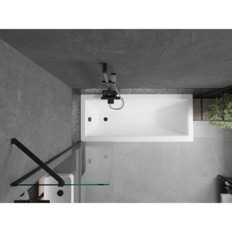 Mexen Cubik obdĺžniková vaňa 150 x 70 cm s plášťom a jednokrídlovou zástenou 50 cm, priehľadná, čierna - 550315070X9505000070
