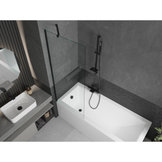 Mexen Cubik obdĺžniková vaňa 150 x 70 cm s plášťom a jednokrídlovou zástenou 70 cm, priehľadná, čierna - 550315070X9507000070