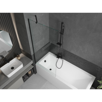 Mexen Cubik obdĺžniková vaňa 150 x 70 cm s plášťom a 1 krídlovou zástenou 80 cm, priehľadná, čierna - 550315070X9508000070
