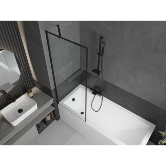 Mexen Cubik obdĺžniková vaňa 150 x 70 cm s plášťom a jednokrídlovou zástenou 70 cm, čierny vzor - 550315070X9507007070