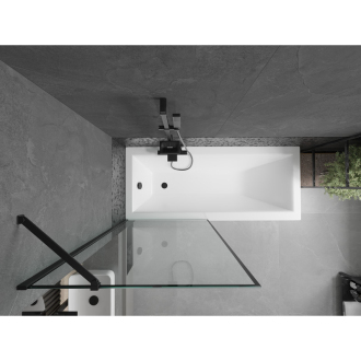 Mexen Cubik obdĺžniková vaňa 150 x 70 cm s plášťom a 1 krídlovou zástenou 80 cm, čierny vzor - 550315070X9508007070