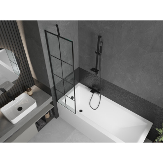 Mexen Cubik obdĺžniková vaňa 150 x 70 cm s plášťom a 1 krídlovou zástenou 50 cm, čierny vzor - 550315070X9505007077