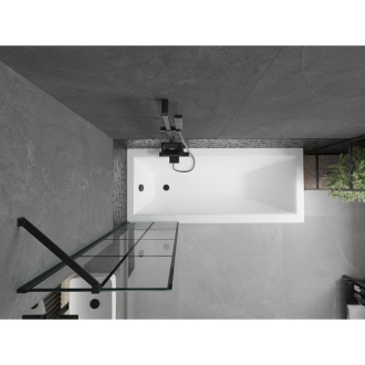 Mexen Cubik obdĺžniková vaňa 150 x 70 cm s plášťom a 1 krídlovou zástenou 50 cm, čierny vzor - 550315070X9505007077