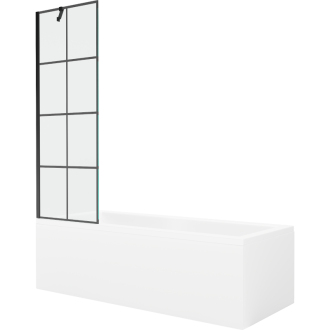 Mexen Cubik obdĺžniková vaňa 150 x 70 cm s plášťom a 1 krídlovou zástenou 60 cm, čierny vzor - 550315070X9506007077