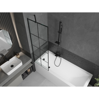 Mexen Cubik obdĺžniková vaňa 150 x 70 cm s plášťom a 1 krídlovou zástenou 60 cm, čierny vzor - 550315070X9506007077