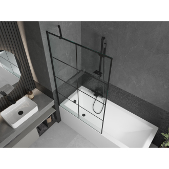 Mexen Cubik obdĺžniková vaňa 150 x 70 cm s plášťom a 1-krídlovou zástenou 100 cm, čierny vzor - 550315070X9510007077