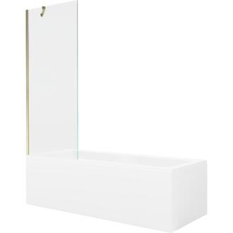 Mexen Cubik obdĺžniková vaňa 160 x 70 cm s plášťom a jednokrídlovou zástenou 70 cm, priehľadná, zlatá - 550316070X9507000050
