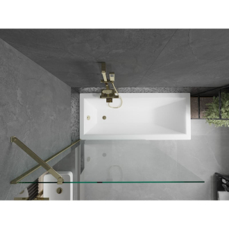 Mexen Cubik obdĺžniková vaňa 160 x 70 cm s plášťom a 1 krídlovou zástenou 100 cm, priehľadná, zlatá - 550316070X9510000050
