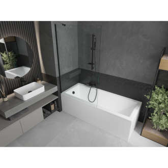 Mexen Cubik obdĺžniková vaňa 160 x 70 cm s plášťom a 1 krídlovou zástenou 100 cm, priehľadná, čierna - 550316070X9510000070