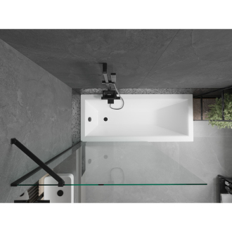 Mexen Cubik obdĺžniková vaňa 160 x 70 cm s plášťom a 1 krídlovou zástenou 100 cm, priehľadná, čierna - 550316070X9510000070