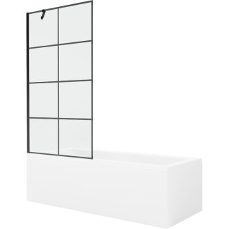 Mexen Cubik obdĺžniková vaňa 160 x 70 cm s plášťom a jednokrídlovou zástenou 90 cm, čierny vzor - 550316070X9509007077