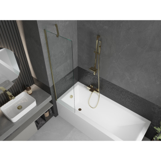 Mexen Cubik obdĺžniková vaňa 170 x 70 cm s plášťom a jednokrídlovou zástenou 50 cm, transparentná, zlatá - 550317070X9505000050