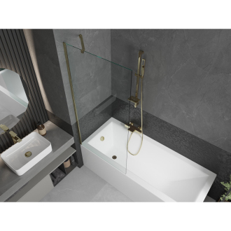 Mexen Cubik obdĺžniková vaňa 170 x 70 cm s plášťom a 1 krídlovou zástenou 80 cm, transparentná, zlatá - 550317070X9508000050