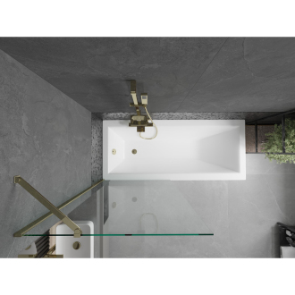 Mexen Cubik obdĺžniková vaňa 170 x 70 cm s plášťom a 1 krídlovou zástenou 80 cm, transparentná, zlatá - 550317070X9508000050