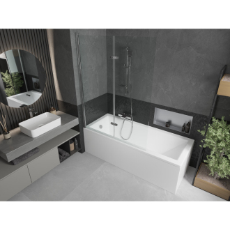 Mexen Cubik obdĺžniková vaňa 150 x 70 cm s plášťom a 2-listovou zástenou 120 cm, transparentná, chróm - 550315070X9212020100