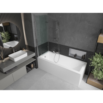 Mexen Cubik obdĺžniková vaňa 150 x 70 cm s plášťom a 2-listovou zástenou 120 cm, transparentná, chróm - 550315070X9212020100