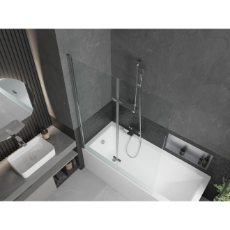 Mexen Cubik obdĺžniková vaňa 150 x 70 cm s plášťom a 2-listovou zástenou 120 cm, transparentná, chróm - 550315070X9212020100