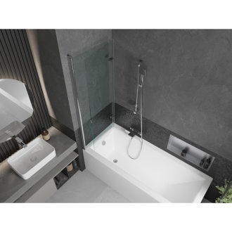 Mexen Cubik obdĺžniková vaňa 150 x 70 cm s plášťom a 2-listovou zástenou 120 cm, transparentná, chróm - 550315070X9212020100