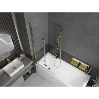 Mexen Cubik obdĺžniková vaňa 150 x 70 cm s plášťom a 2-listovou zástenou 80 cm, transparentná, zlatá - 550315070X9208025000