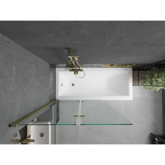 Mexen Cubik obdĺžniková vaňa 150 x 70 cm s plášťom a 2-listovou zástenou 100 cm, transparentná, zlatá - 550315070X9210025000