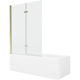 Mexen Cubik obdĺžniková vaňa 150 x 70 cm s plášťom a 2-listovou zástenou 120 cm, transparentná, zlatá - 550315070X9212025000