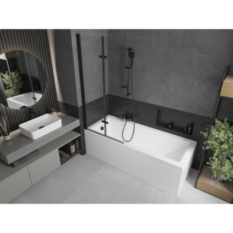 Mexen Cubik obdĺžniková vaňa 150 x 70 cm s plášťom a 2 krídlovou zástenou 80 cm, priehľadná, čierna - 550315070X9208027000
