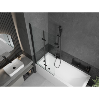 Mexen Cubik obdĺžniková vaňa 150 x 70 cm s plášťom a 2 krídlovou zástenou 80 cm, priehľadná, čierna - 550315070X9208027000
