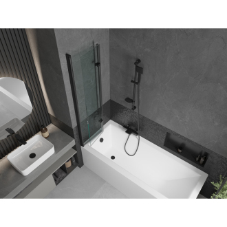 Mexen Cubik obdĺžniková vaňa 150 x 70 cm s plášťom a 2 krídlovou zástenou 80 cm, priehľadná, čierna - 550315070X9208027000
