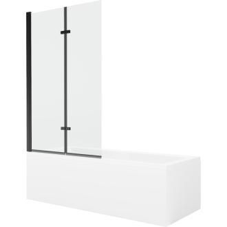 Mexen Cubik obdĺžniková vaňa 150 x 70 cm s plášťom a 2-listovou zástenou 100 cm, transparentná, čierna - 550315070X9210027000