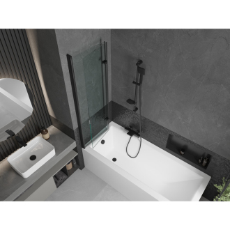 Mexen Cubik obdĺžniková vaňa 150 x 70 cm s plášťom a 2-listovou zástenou 100 cm, transparentná, čierna - 550315070X9210027000