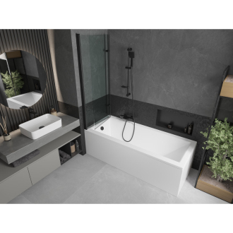 Mexen Cubik obdĺžniková vaňa 150 x 70 cm s plášťom a 2 krídlovou zástenou 120 cm, priehľadná, čierna - 550315070X9212027000