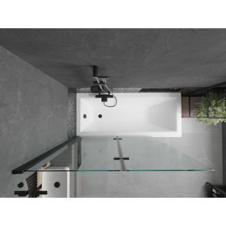 Mexen Cubik obdĺžniková vaňa 150 x 70 cm s plášťom a 2 krídlovou zástenou 120 cm, priehľadná, čierna - 550315070X9212027000