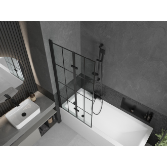 Mexen Cubik obdĺžniková vaňa 150 x 70 cm s plášťom a 2 krídlovou zástenou 80 cm, čierny vzor - 550315070X9208027077