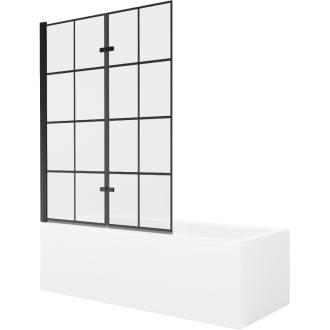 Mexen Cubik obdĺžniková vaňa 150 x 70 cm s plášťom a 2 krídlovou zástenou 120 cm, čierny vzor - 550315070X9212027077